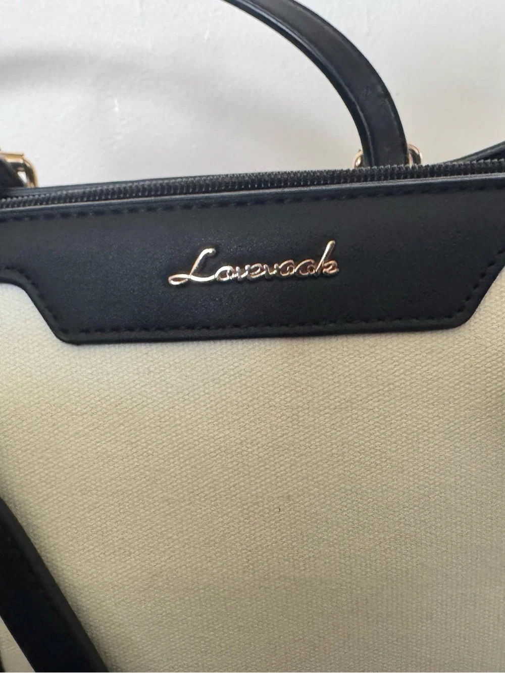 LOVEVOOK Canvas Laptop Tote Teacher Work Bag Black Cream-White